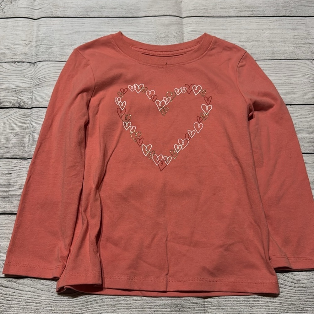 Cat & Jack Coral Long Sleeve Heart Shirt size 5T